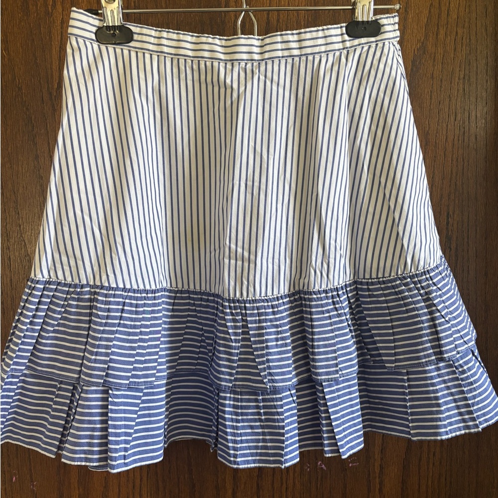 J. Crew Blue and White Ruffled Skirt US 6